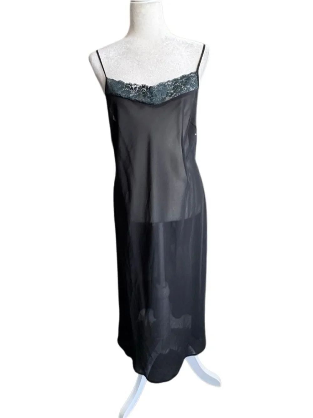 Papell Boutique Sheer Black Slip Lingerie Lace Trim Quiet Luxury SZ 10